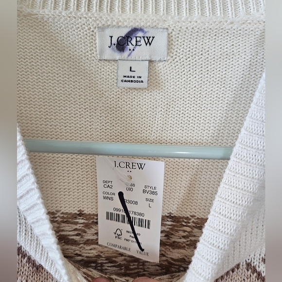 NWT J. Crew Factory Cotton Neutral Fair Isle Crewneck Sweater size L - Picture 2 of 11